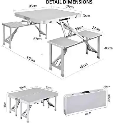 Kamping Stol sa 4 Stolice, Aluminij + Metal, Sklopiv, Tip Kofer, 85 x 75 x 67 cm