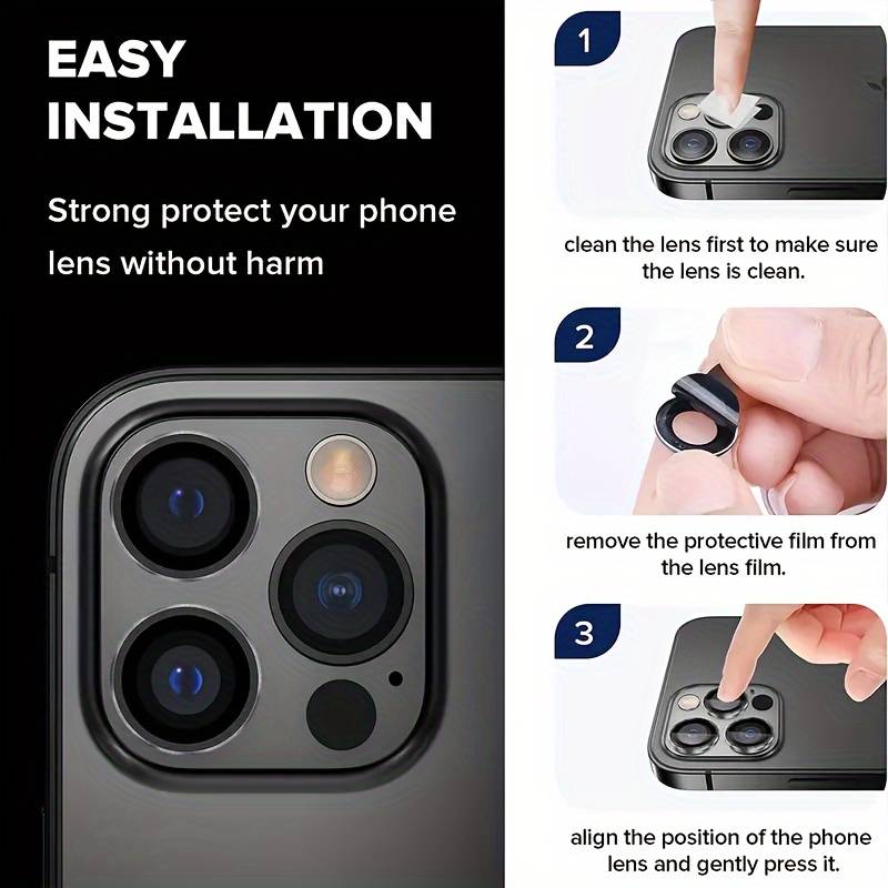 Film HD Clear Metal + Kaljeno Staklo za Zaštitu Naprednog Fotoaparatskog Objektiva za iPhone (Crno)