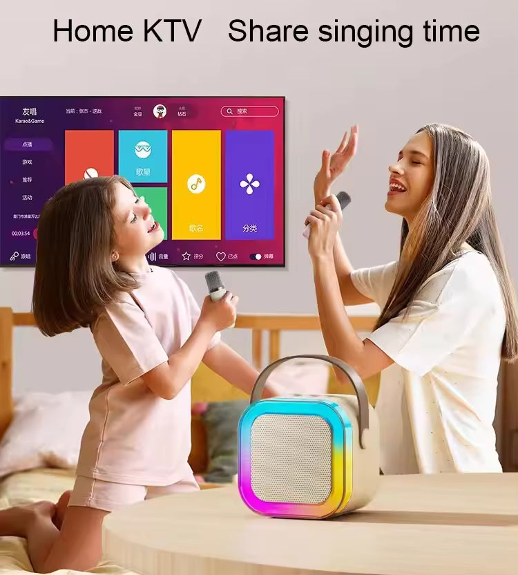 Prijenosni Bežični Zvučnik s LED Osvjetljenjem, Zvukom i Bežičnim Mikrofonom Karaoke BT