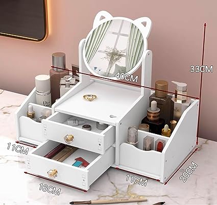 Organizator za Šminku i Kozmetiku s Ladice i Obrtnim Ogledalom 360°