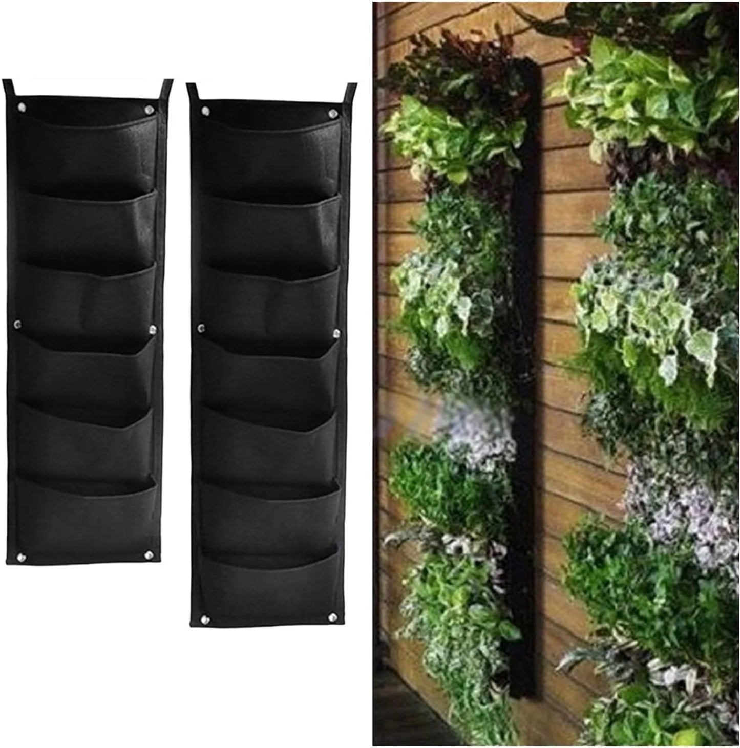 Crna Viseća Jardinijera sa 6 Džepova od Tekstilnog Materijala