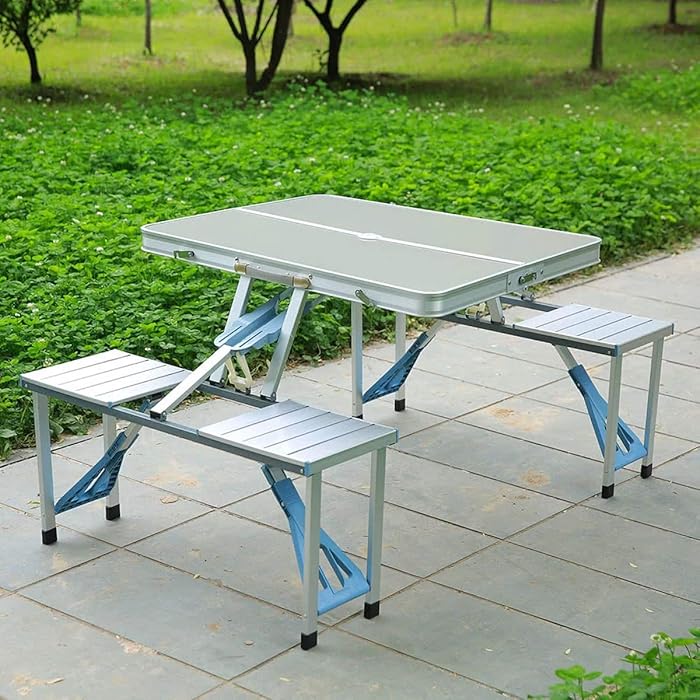 Kamping Stol sa 4 Stolice, Aluminij + Metal, Sklopiv, Tip Kofer, 85 x 75 x 67 cm