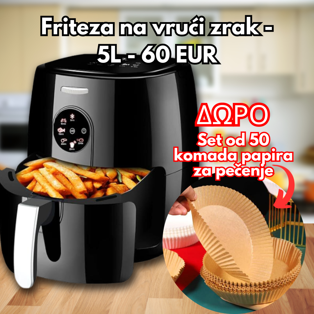 Friteza na vrući zrak SonyMax, 5L + POKLON - Set od 50 papira za pečenje za AirFryer