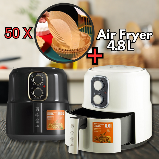 Ponuda: Air Fryer Premium Kapacitet 4.8L, 1500W, Cirkulacija Zraka 360° + Set 50 Papira za Pečenje za AirFryer