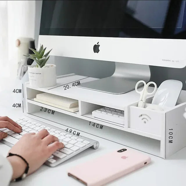 Stalak Organizator za Prijenosno Računalo ili Monitor s 2 Ladičnim Pretincima, Prostorom za Tipkovnicu i Podlogom za Olovke