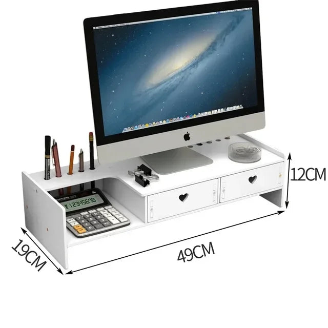 Stalak Organizator za Prijenosno Računalo ili Monitor s 2 Ladičnim Pretincima, Prostorom za Tipkovnicu i Podlogom za Olovke