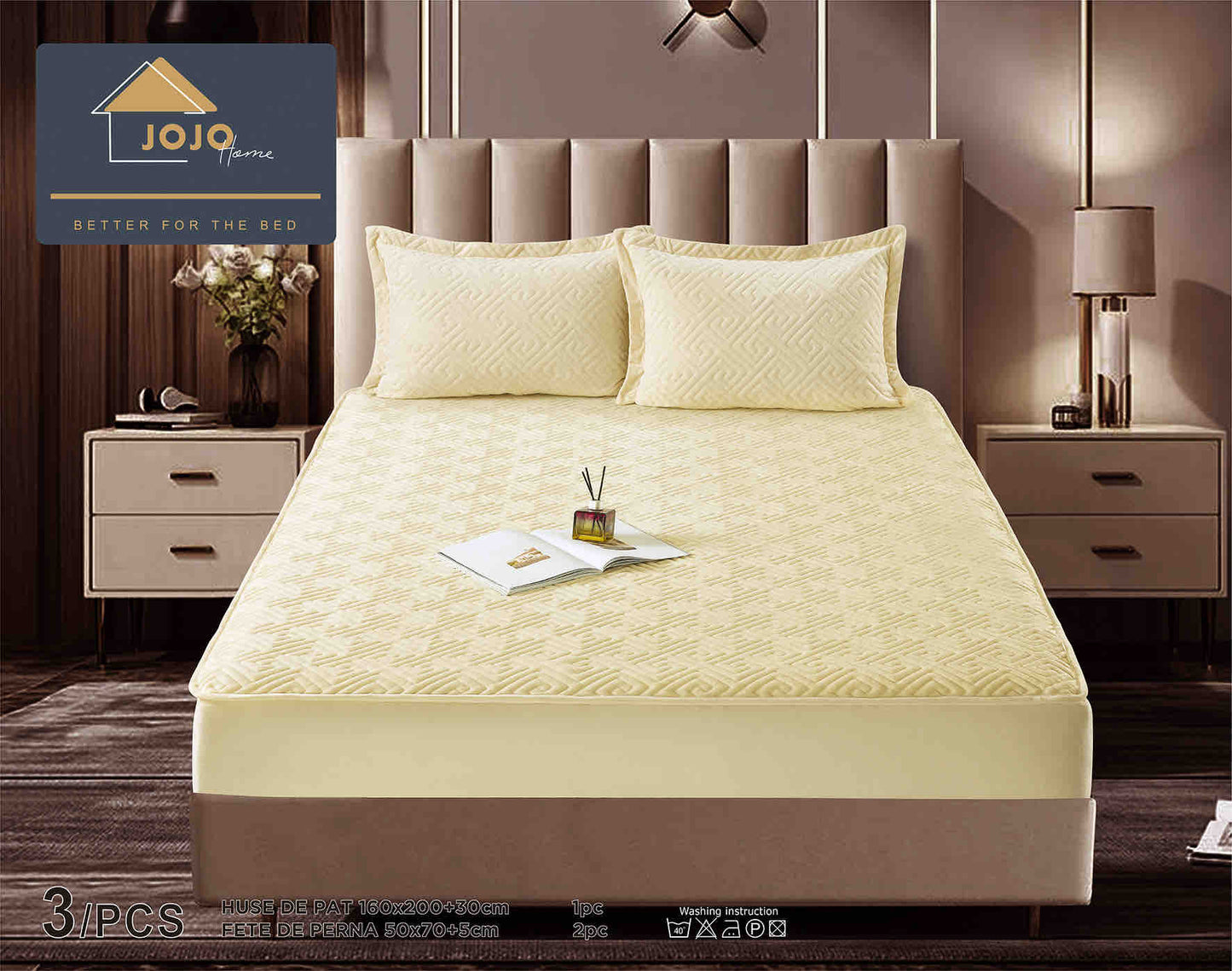 Set Navlake za Krevet od Baršuna s Elastičnom Trakom, 160 x 200cm i 2 Navlake za Jastučiće 50 x 70cm