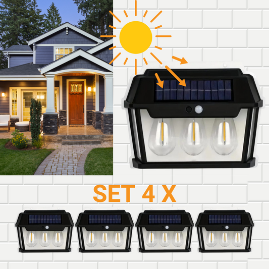 Set od 4 x Solarna Vanjska Svjetiljka Tipa Lampiona, s 3 Žarulje, Senzorom Pokreta, 38W