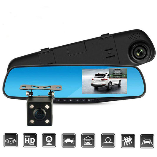 Retrovizor 4.5 inča s HD 1080P kamerom, auto DVR, s ugrađenim mikrofonom i zvučnikom + dodatna kamera za vožnju unatrag