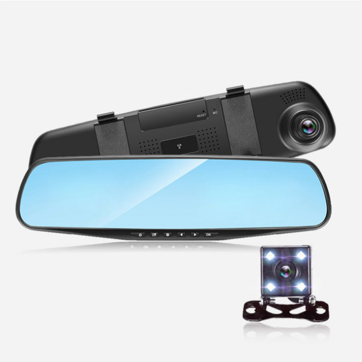 Retrovizor 4.5 inča s HD 1080P kamerom, auto DVR, s ugrađenim mikrofonom i zvučnikom + dodatna kamera za vožnju unatrag