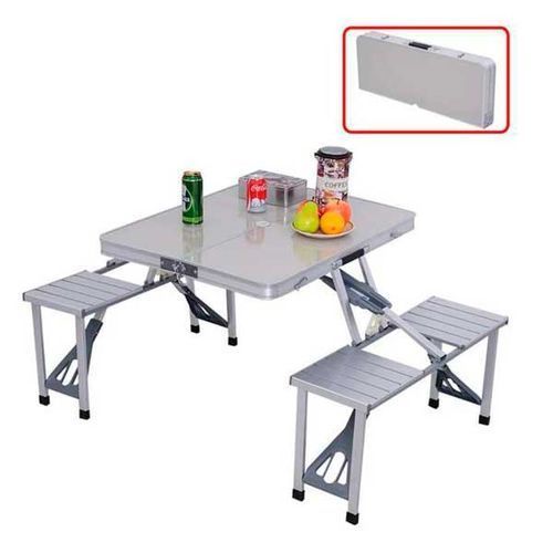 Kamping Stol sa 4 Stolice, Aluminij + Metal, Sklopiv, Tip Kofer, 85 x 75 x 67 cm