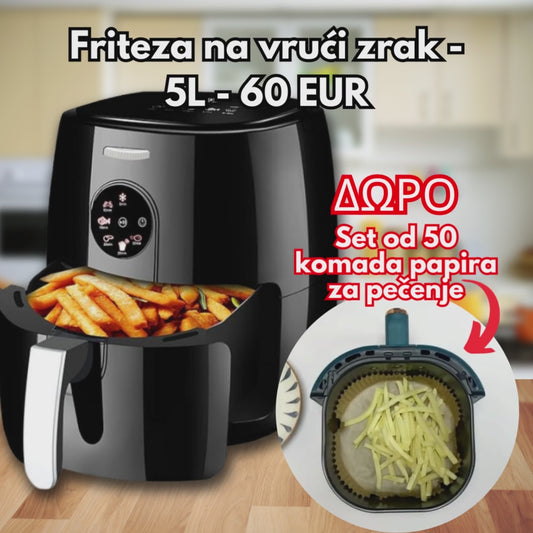 Friteza na vrući zrak SonyMax, 5L + POKLON - Set od 50 papira za pečenje za AirFryer