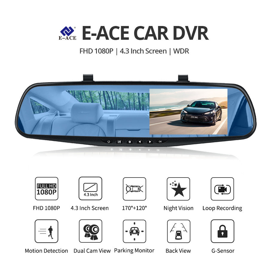 Retrovizor 4.5 inča s HD 1080P kamerom, auto DVR, s ugrađenim mikrofonom i zvučnikom + dodatna kamera za vožnju unatrag