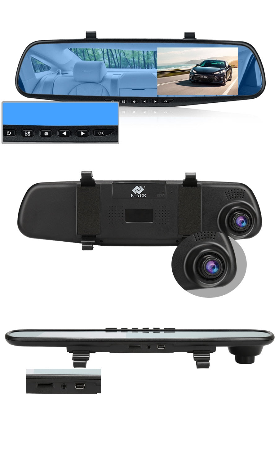 Retrovizor 4.5 inča s HD 1080P kamerom, auto DVR, s ugrađenim mikrofonom i zvučnikom + dodatna kamera za vožnju unatrag