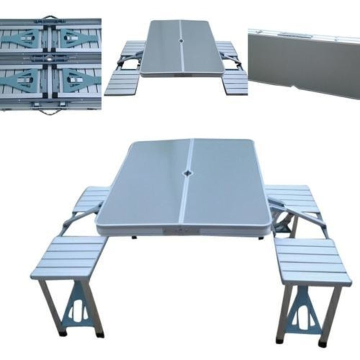 Kamping Stol sa 4 Stolice, Aluminij + Metal, Sklopiv, Tip Kofer, 85 x 75 x 67 cm