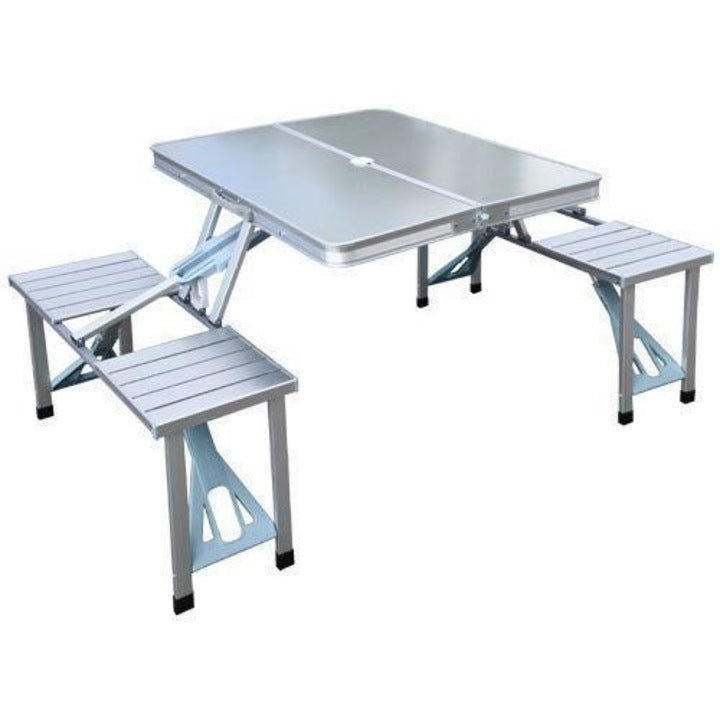 Kamping Stol sa 4 Stolice, Aluminij + Metal, Sklopiv, Tip Kofer, 85 x 75 x 67 cm