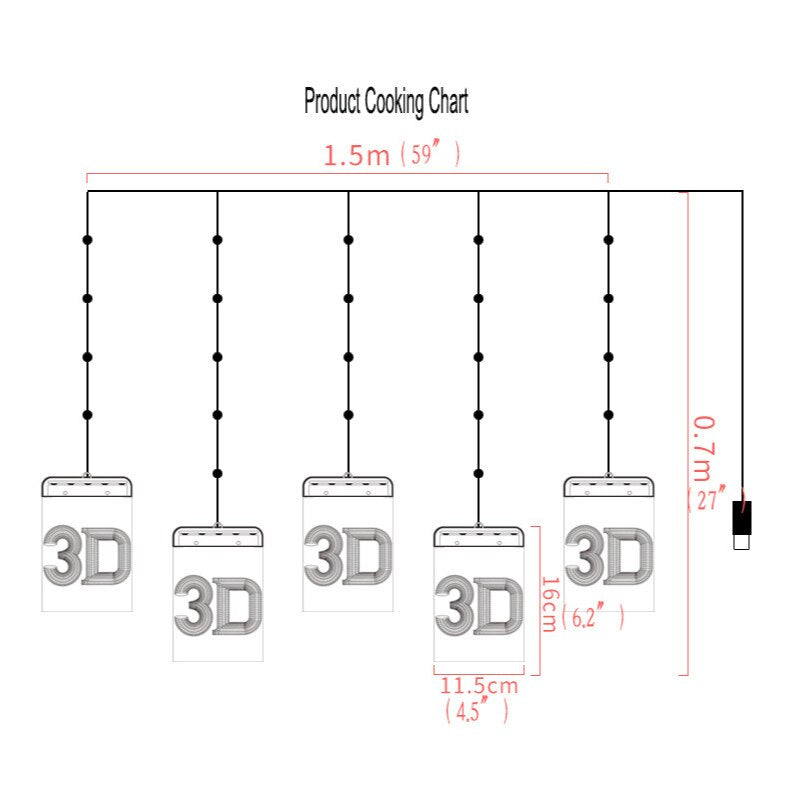 Božićna instalacija u obliku zavjese sa 6 LED 3D figurica, 3M, žuta