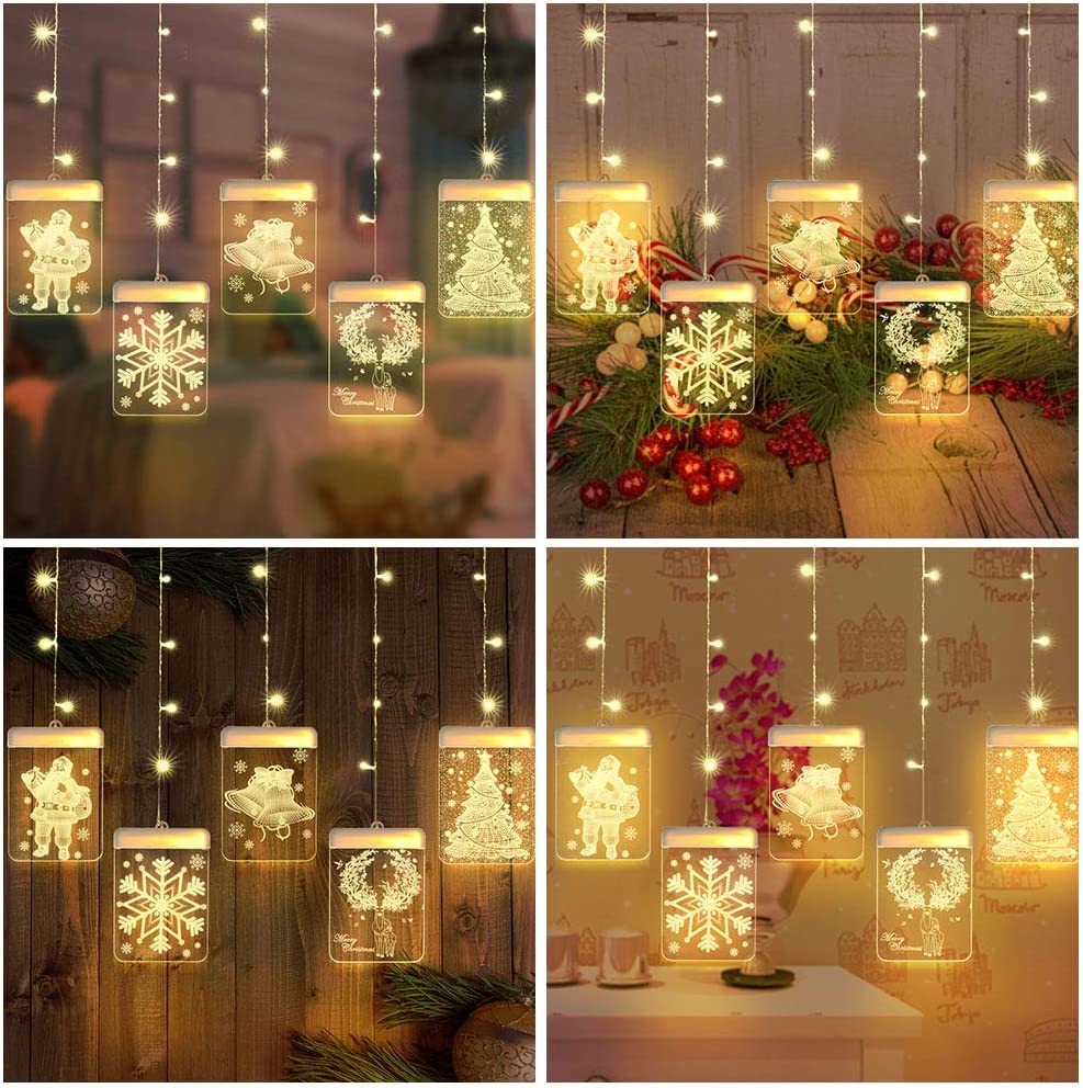 Božićna instalacija u obliku zavjese sa 6 LED 3D figurica, 3M, žuta