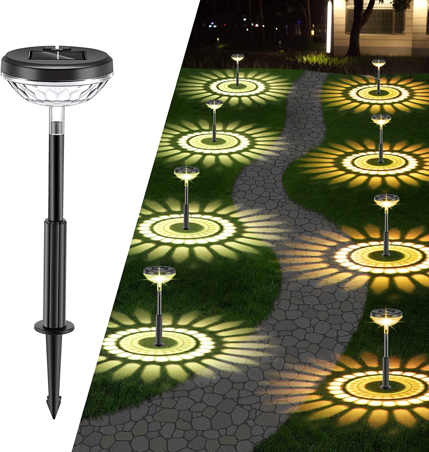 Set od 2 LED svjetiljke s 2 načina osvjetljenja, solarno punjenje, za vrt, IP67 vodootporan