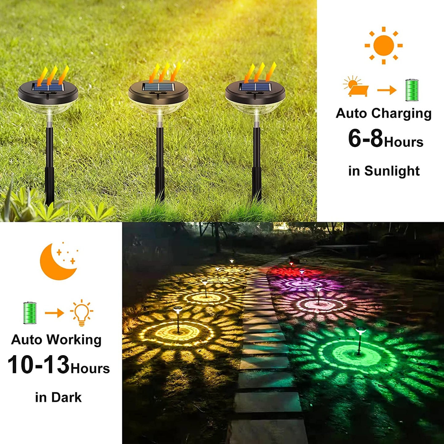 Set od 2 LED svjetiljke s 2 načina osvjetljenja, solarno punjenje, za vrt, IP67 vodootporan