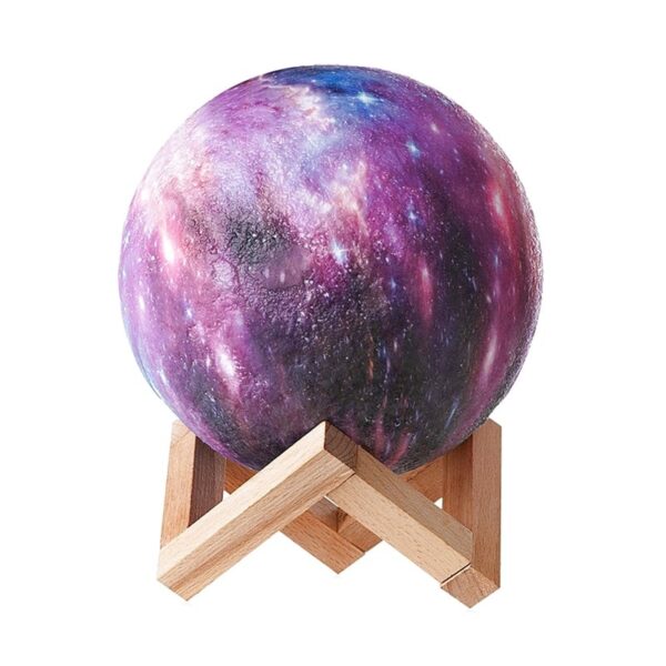 Galaxy 3D Luna lampa sa 16 LED boja, daljinskim upravljačem i drvenim postoljem