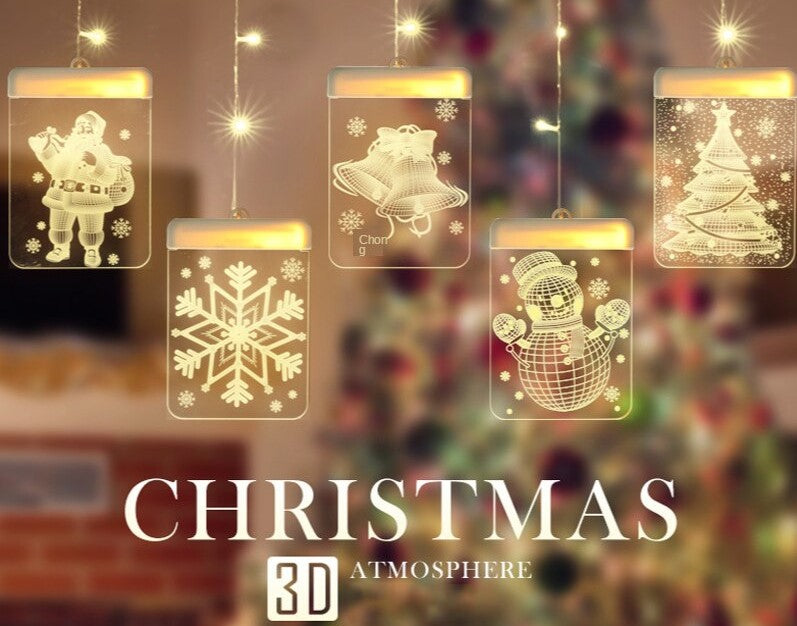 Božićna instalacija u obliku zavjese sa 6 LED 3D figurica, 3M, žuta