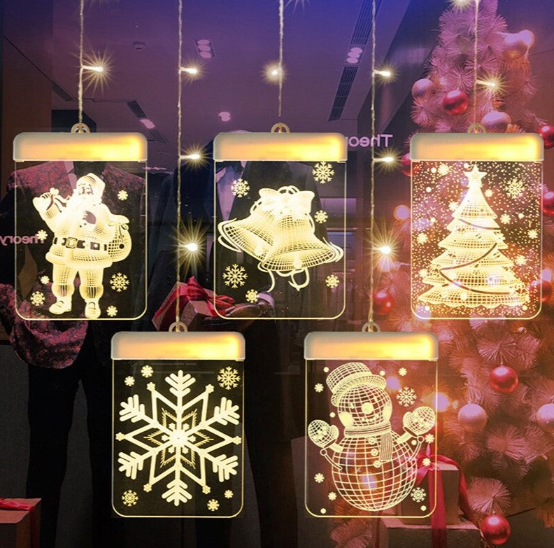 Božićna instalacija u obliku zavjese sa 6 LED 3D figurica, 3M, žuta