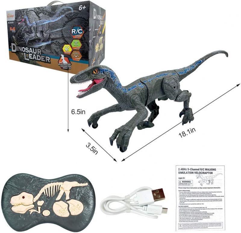 Velociraptor Hodajući Velociraptor s daljinskim upravljačem, figurica dinosaura sa svjetlima i zvukom, siva, +6 godina