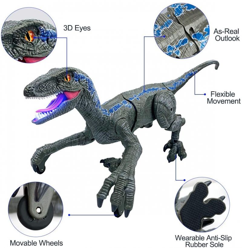 Velociraptor Hodajući Velociraptor s daljinskim upravljačem, figurica dinosaura sa svjetlima i zvukom, siva, +6 godina