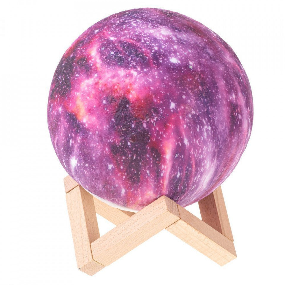 Galaxy 3D Luna lampa sa 16 LED boja, daljinskim upravljačem i drvenim postoljem