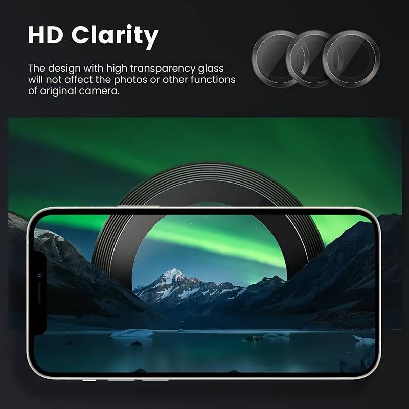 Film HD Clear Metal + Kaljeno Staklo za Zaštitu Naprednog Fotoaparatskog Objektiva za iPhone (Crno)