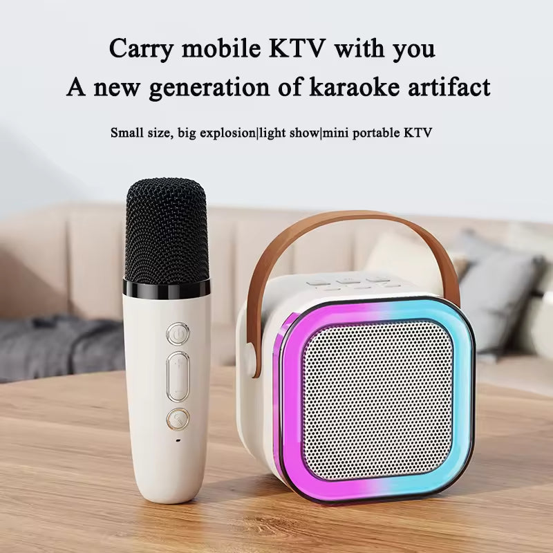 Prijenosni Bežični Zvučnik s LED Osvjetljenjem, Zvukom i Bežičnim Mikrofonom Karaoke BT
