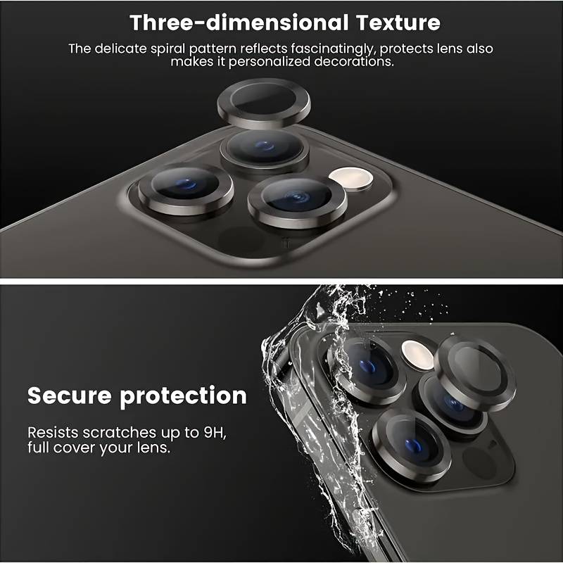 Film HD Clear Metal + Kaljeno Staklo za Zaštitu Naprednog Fotoaparatskog Objektiva za iPhone (Crno)