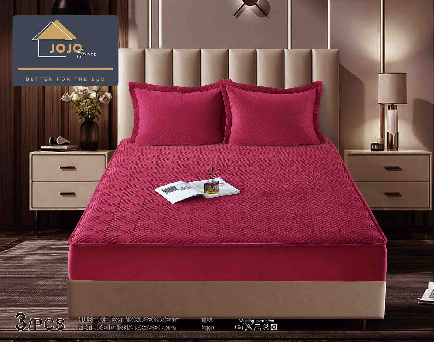 Set Navlake za Krevet od Baršuna s Elastičnom Trakom, 160 x 200cm i 2 Navlake za Jastučiće 50 x 70cm