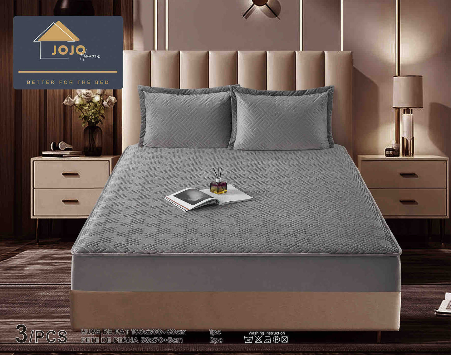 Set Navlake za Krevet od Baršuna s Elastičnom Trakom, 160 x 200cm i 2 Navlake za Jastučiće 50 x 70cm