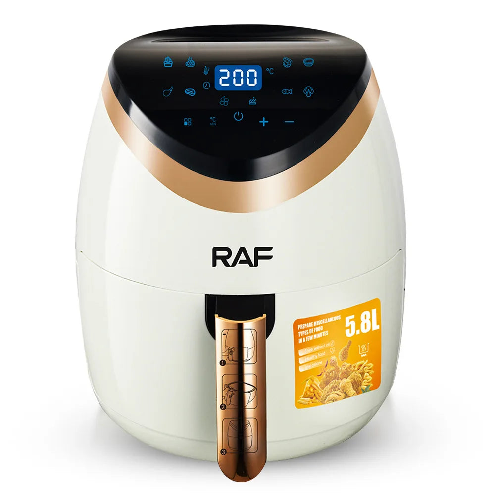 Ponuda: Air Fryer Deluxe Kapacitet 5.8L, 1500W, Cirkulacija Zraka 360°, Dodirni Ekran + Set 50 Papira za Pečenje za AirFryer