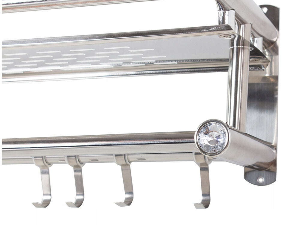 Elegantna Polica za Kupaonicu i Tuš, od Nehrđajućeg Čelika, s Kukama i Šipkama za Ručnike