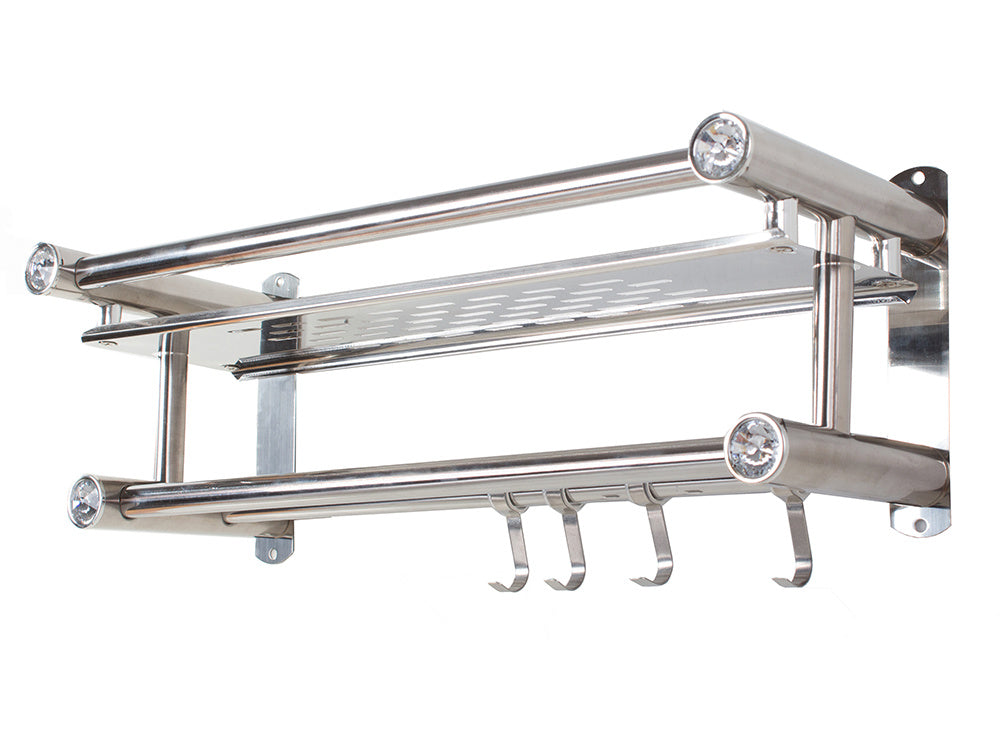 Elegantna Polica za Kupaonicu i Tuš, od Nehrđajućeg Čelika, s Kukama i Šipkama za Ručnike