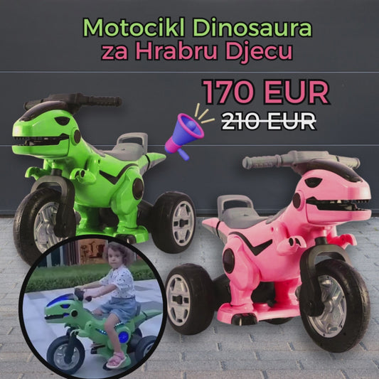 Električni Dinozaur Motocikl s Puničem 12V, 5A - Za Hrabre Mališane
