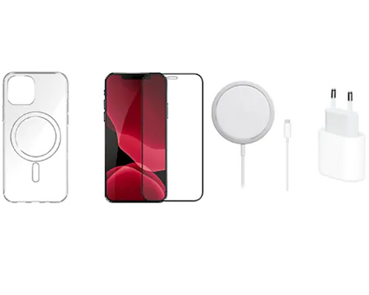 Poklon set 4 u 1 Magsafe komplet punjača kompatibilan s iPhoneom, futrolom i folijom za staklo